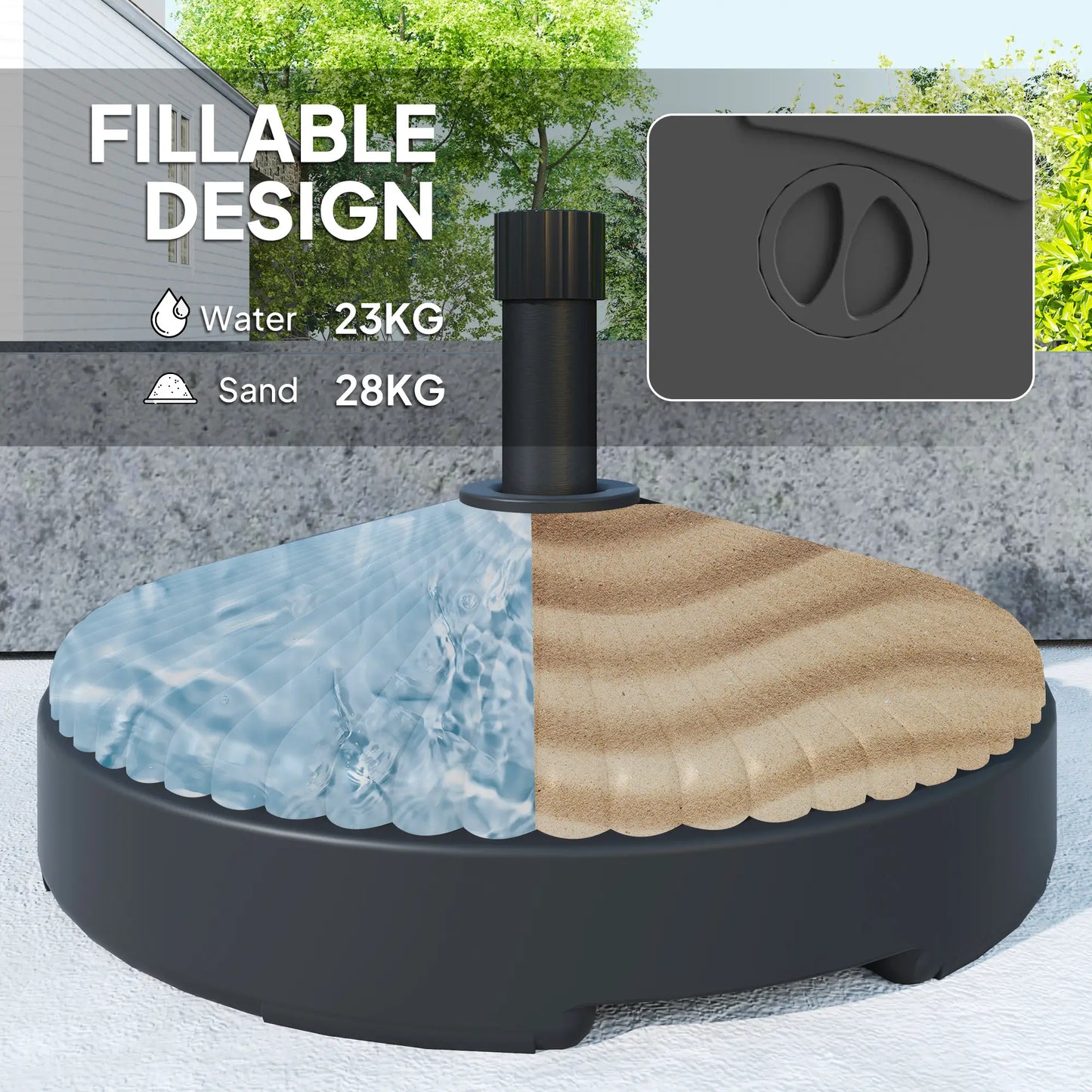 Round Plastic Patio Umbrella Base, 62lbs Sand or 51lbs Water, Black Umbrella Bases at Gallery Canada
