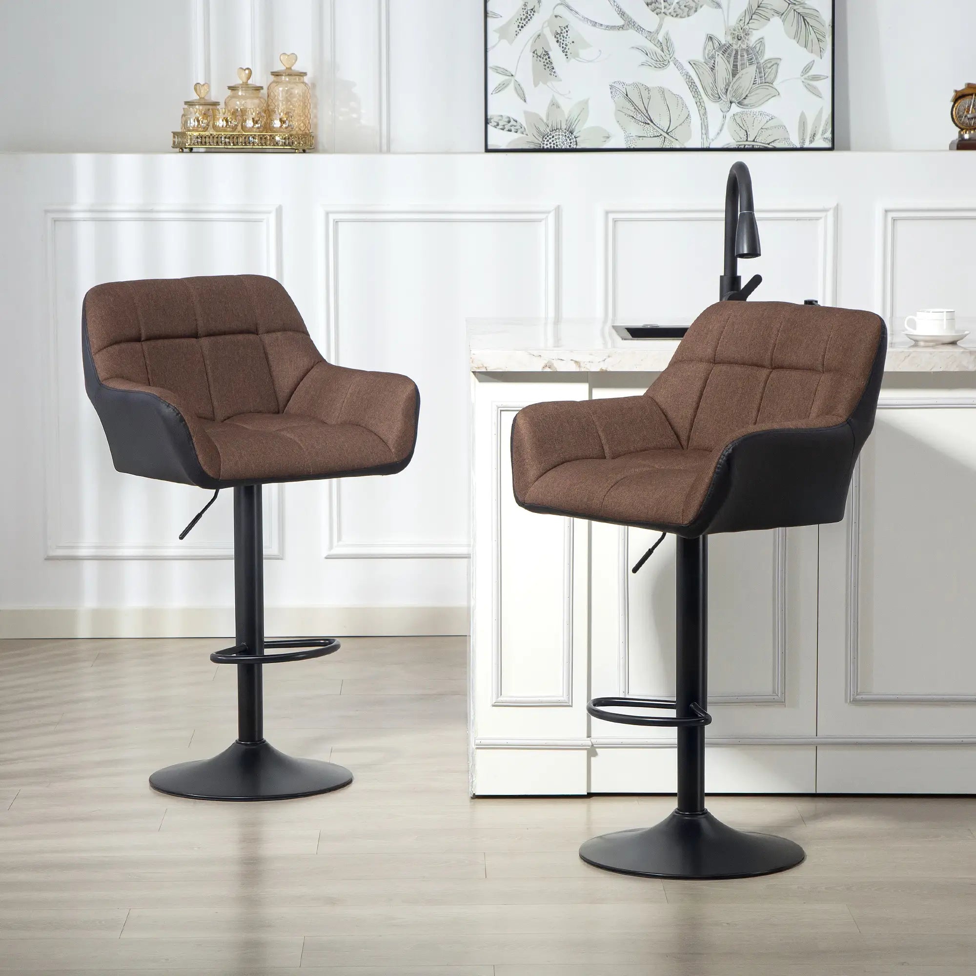 Adjustable Swivel Barstools Set of 2, with Footrest Armrests, Brown Bar Stools at Gallery Canada