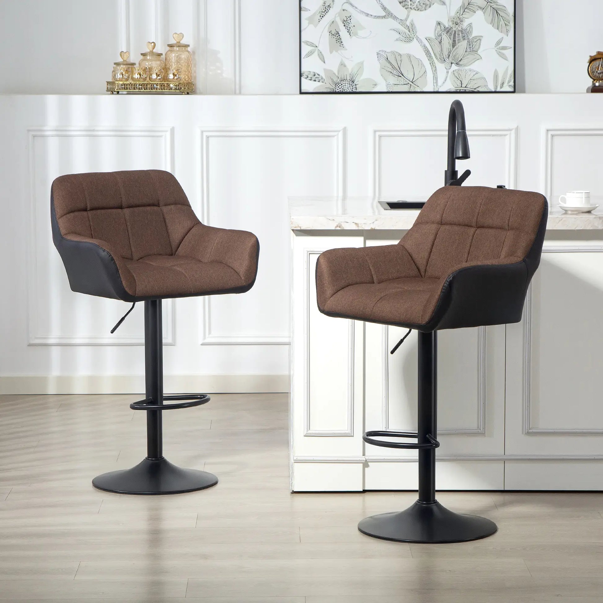 Adjustable Swivel Barstools Set of 2, with Footrest Armrests, Brown Bar Stools at Gallery Canada