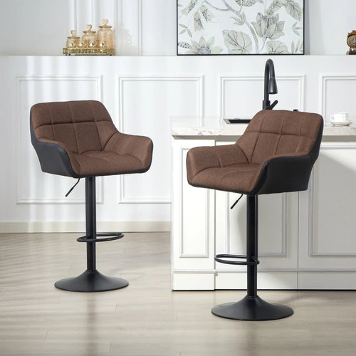 Adjustable Swivel Barstools Set of 2, with Footrest Armrests, Brown