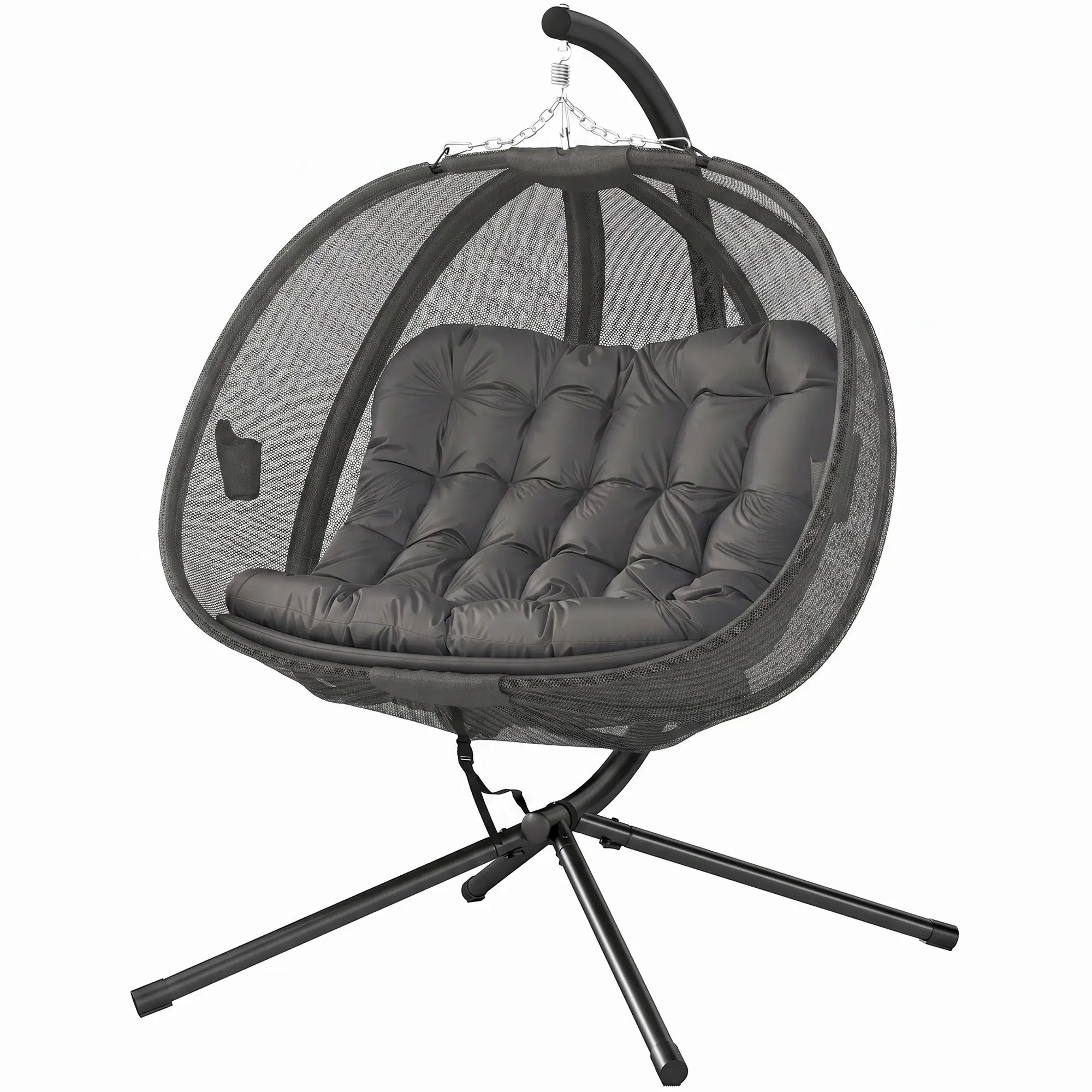 Double Egg Chair with Stand, 2 Person Hanging Swing, Grey Patio Swings with Stand Grey, Black at Gallery Canada