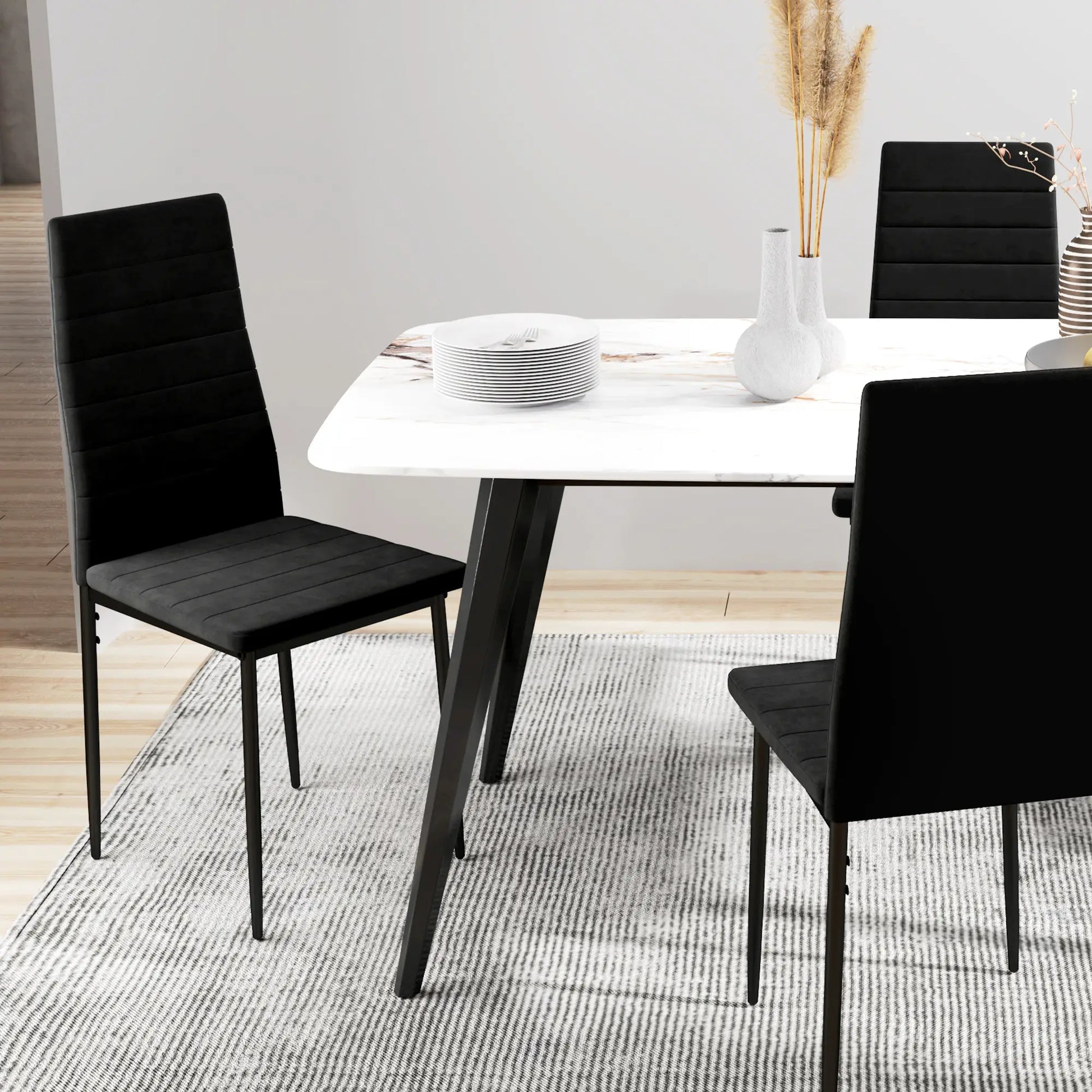 Modern Dining Chairs, Set of 4, High Back Upholstery, Metal Legs, Black Dining Chairs at Gallery Canada