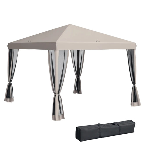 10' x 10' Pop Up Canopy Tent, Removable Mesh Sidewall, Carry Bag, Beige