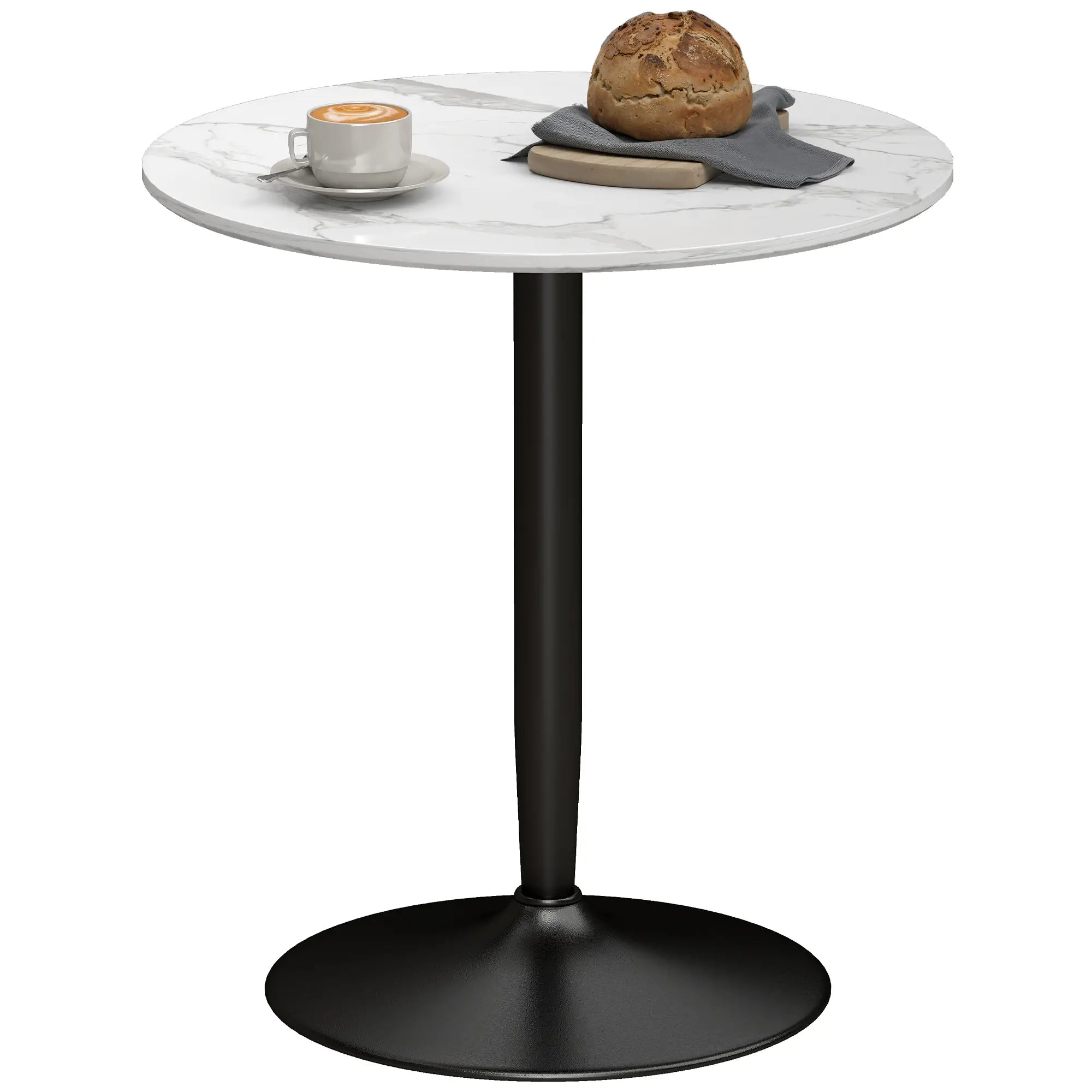 Modern Round Kitchen Table for 2, Steel Base, White Marble, White Dining Tables at Gallery Canada