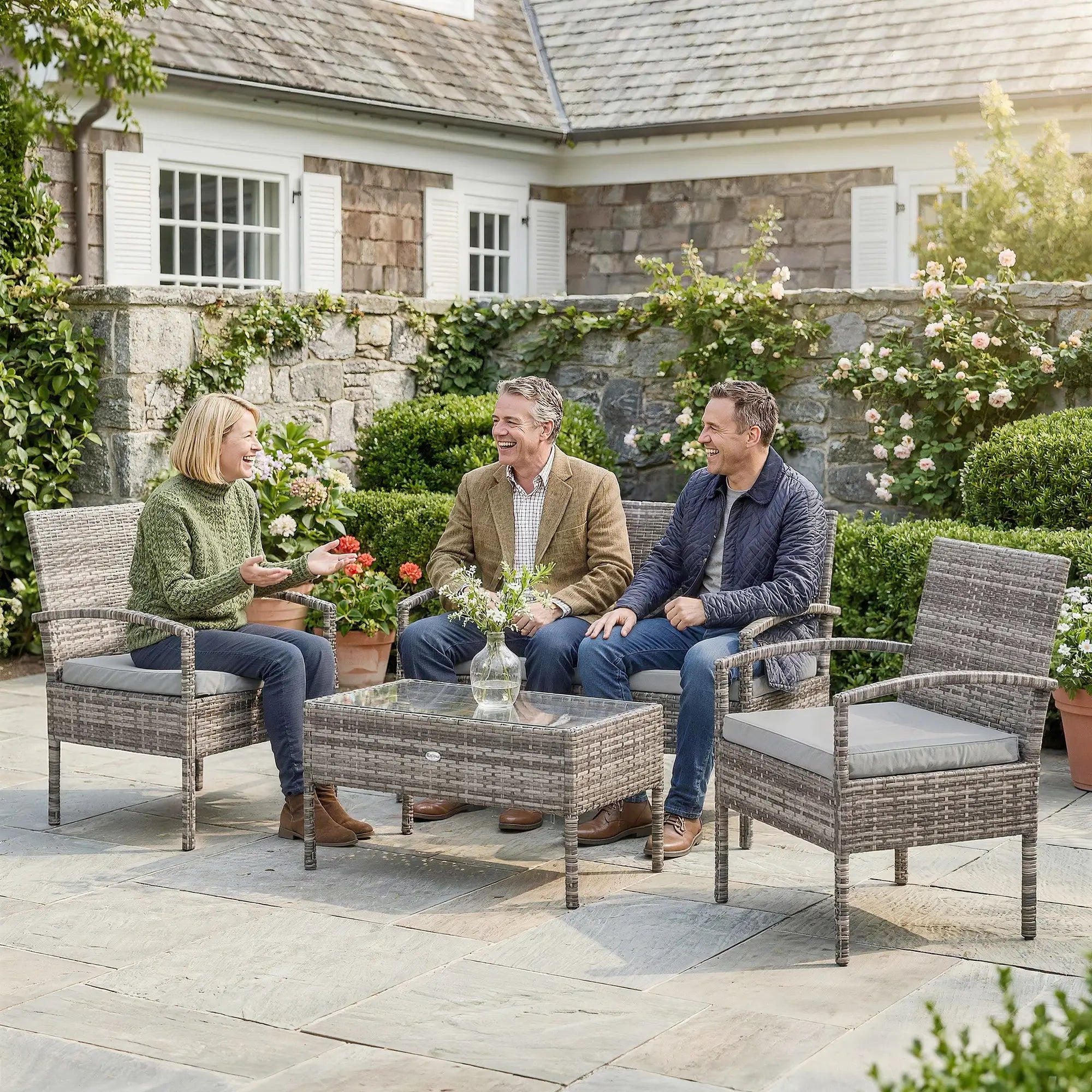 Patio Furniture Set, Loveseat, 2 Armchairs & Coffee Table, Light Grey Patio Furniture Sets at Gallery Canada