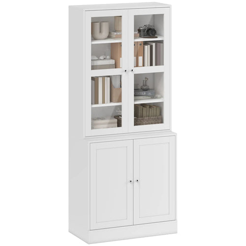 Modern Bookcase Storage Cabinet with Doors, 2 Adjustable Shelves, White