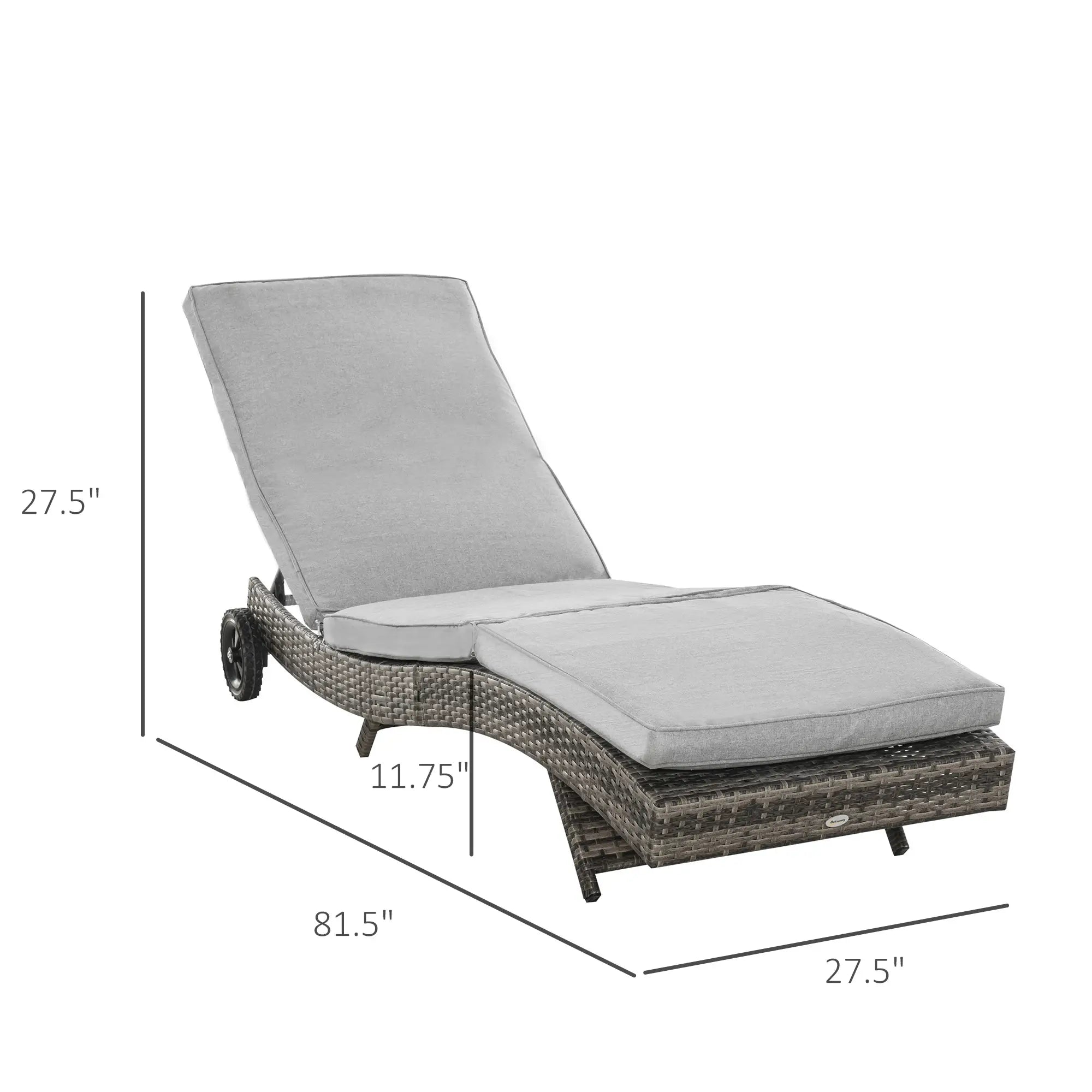 Adjustable Wicker Chaise Lounge Chair with Cushion, Wheels, Grey Chaise Loungers at Gallery Canada