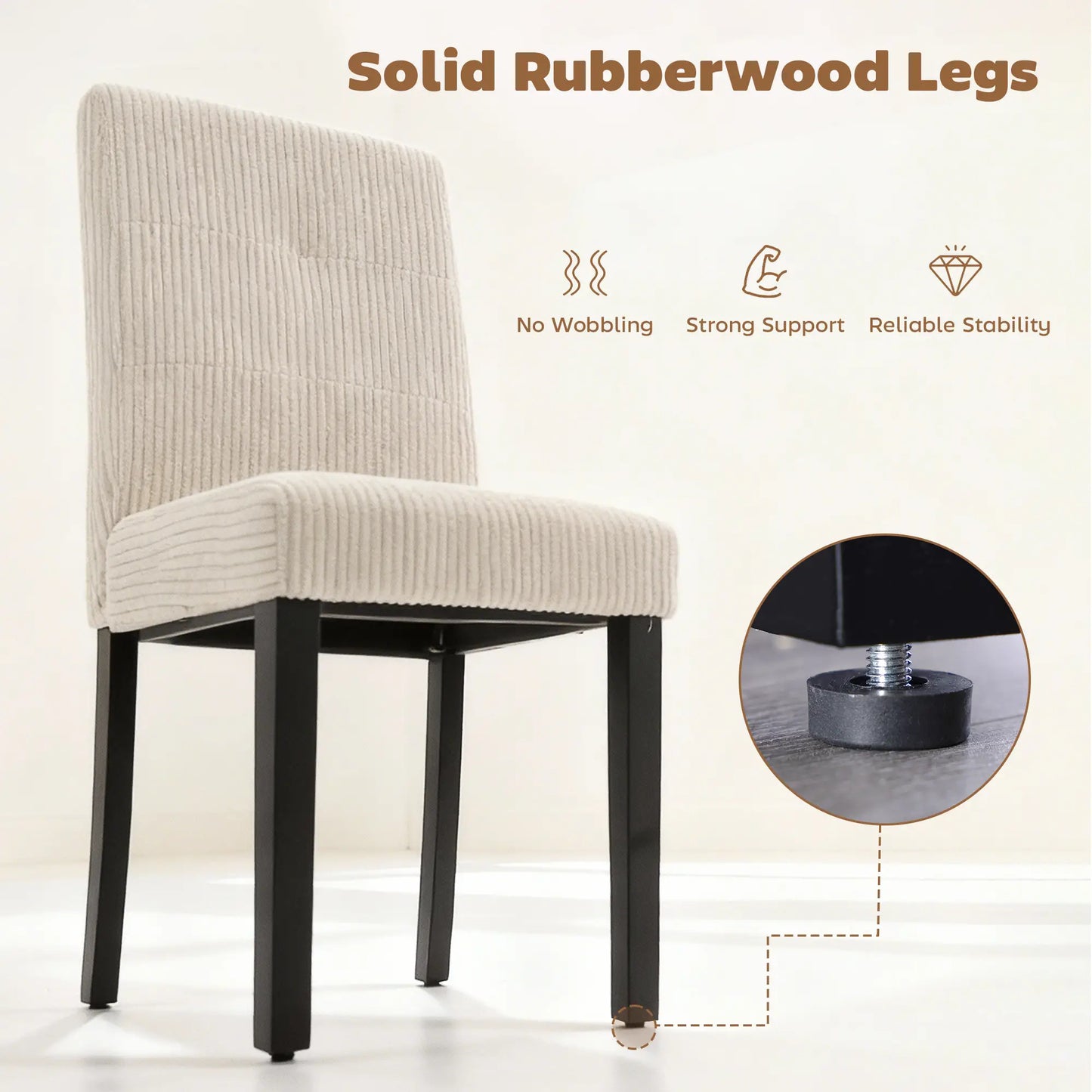 Modern Dining Chairs Set of 4, Rubberwood Legs, Padded Seat, Beige