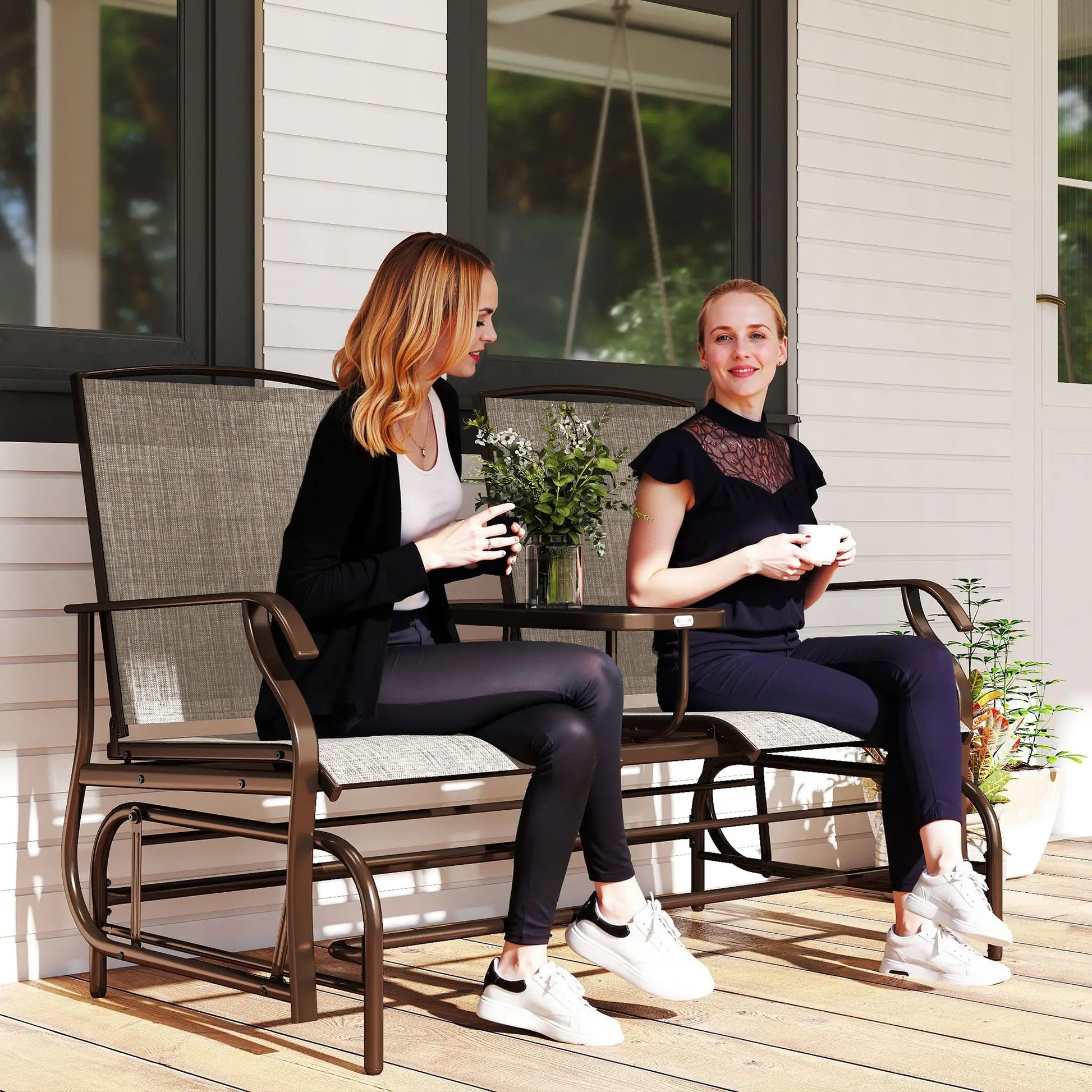 2 Person Patio Glider Rocking Chair, Outdoor Loveseat, Flaxen Outdoor Gliders at Gallery Canada