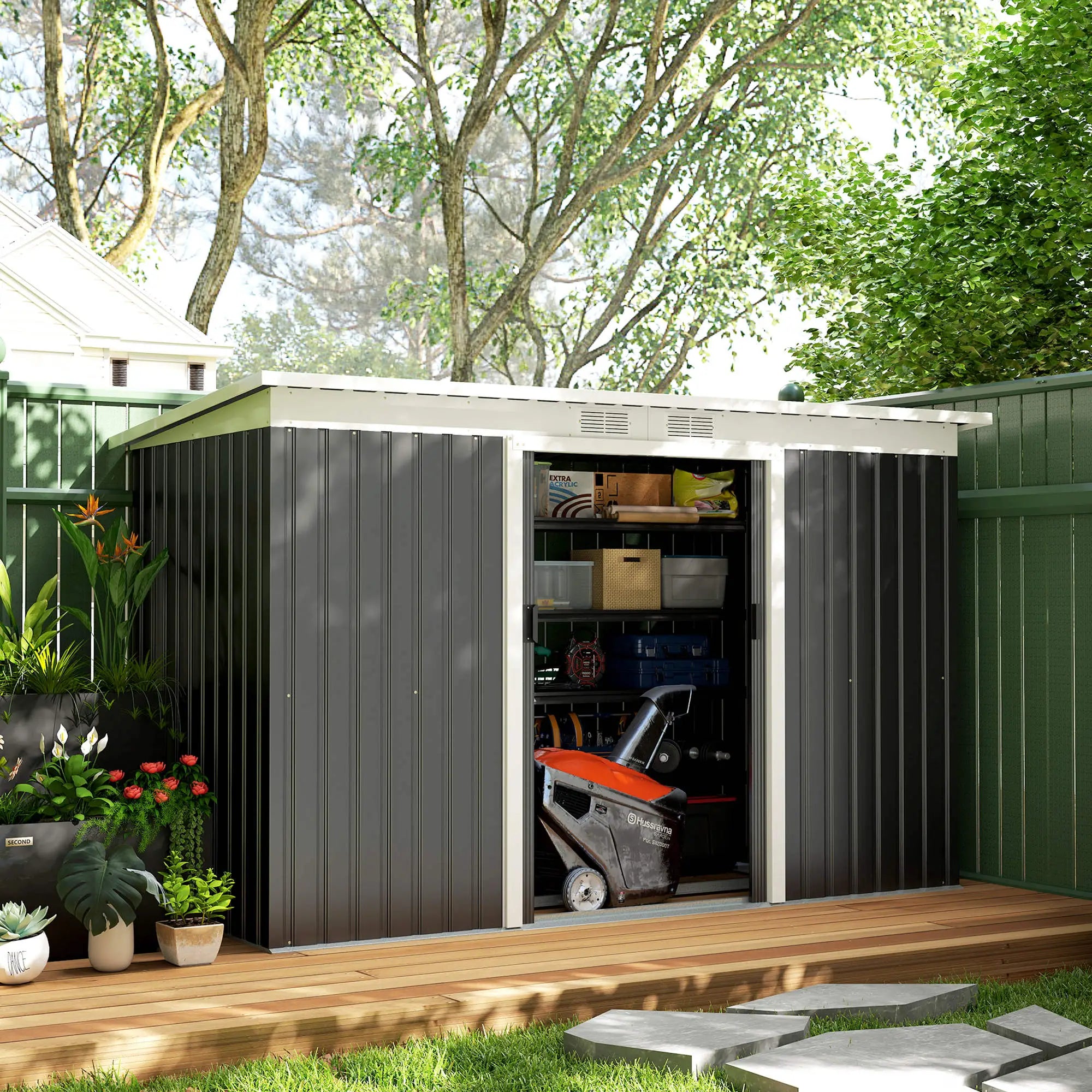 9x4 Outdoor Storage Shed, Galvanized Steel, Dark Grey Sheds at Gallery Canada