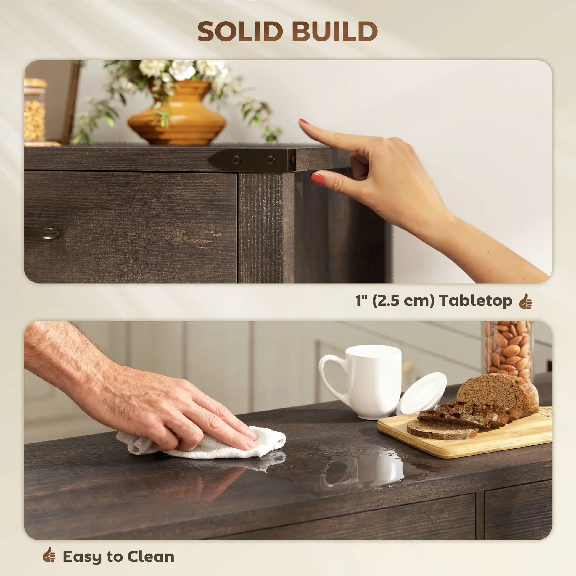 Sideboard Buffet Cabinet, Farmhouse Kitchen Storage, 2 Drawers and Shelves Storage Cabinets at Gallery Canada