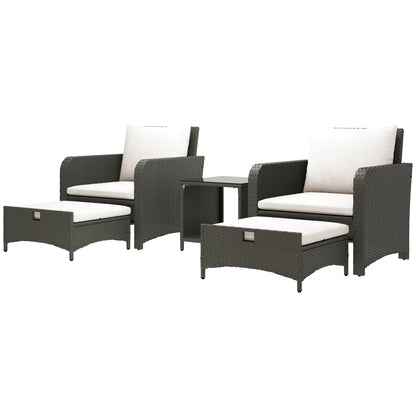 5 Piece Rattan Balcony Set, Wicker Outdoor Furniture, 2-Tier Coffee Table, Ottomans, Cream White, Grey Patio Furniture Sets Grey, Cream White at Gallery Canada