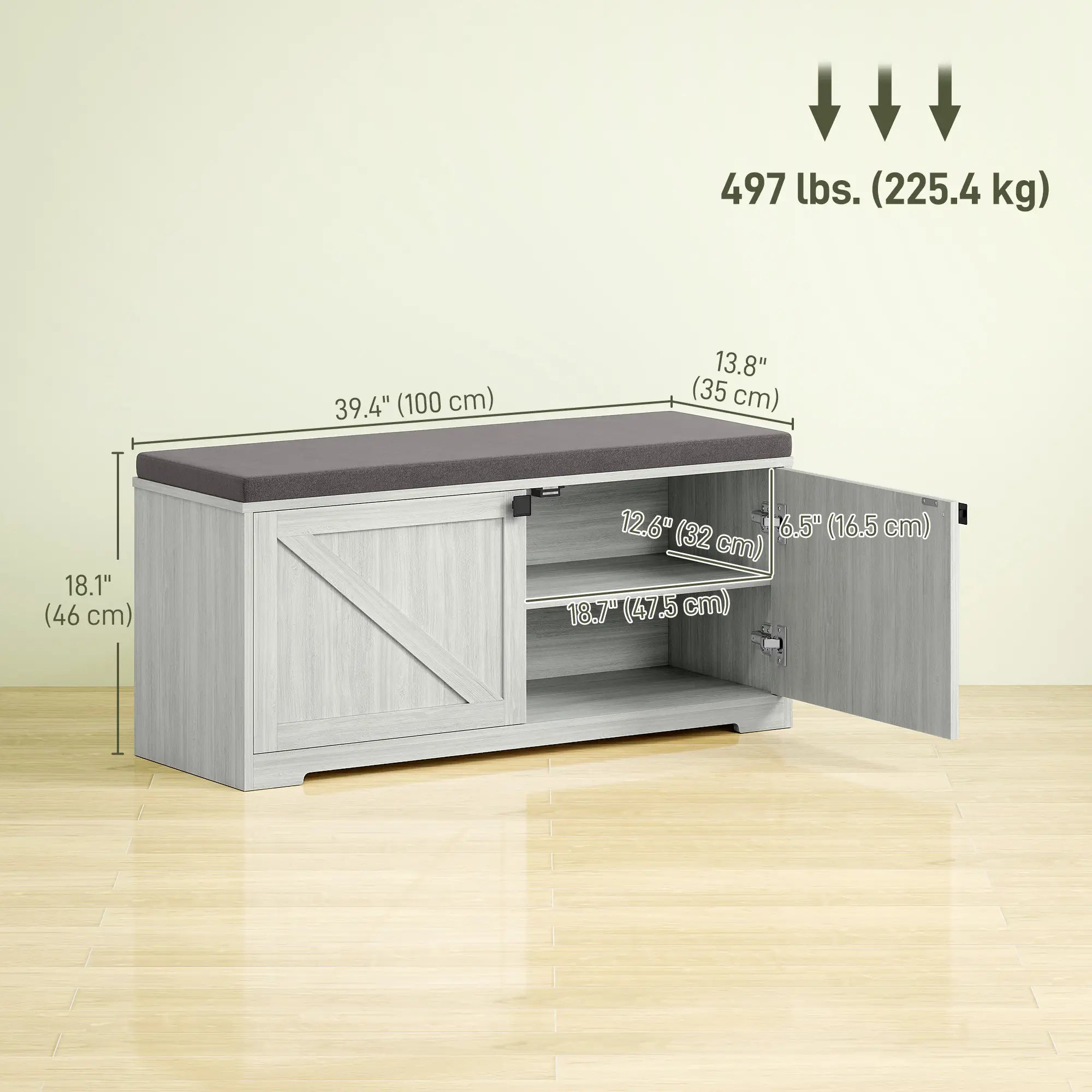 Shoe Storage Bench, Padded Seat, Holds 352 lb, 8 Pairs, Light Grey Shoe Storage Cabinets & Racks at Gallery Canada