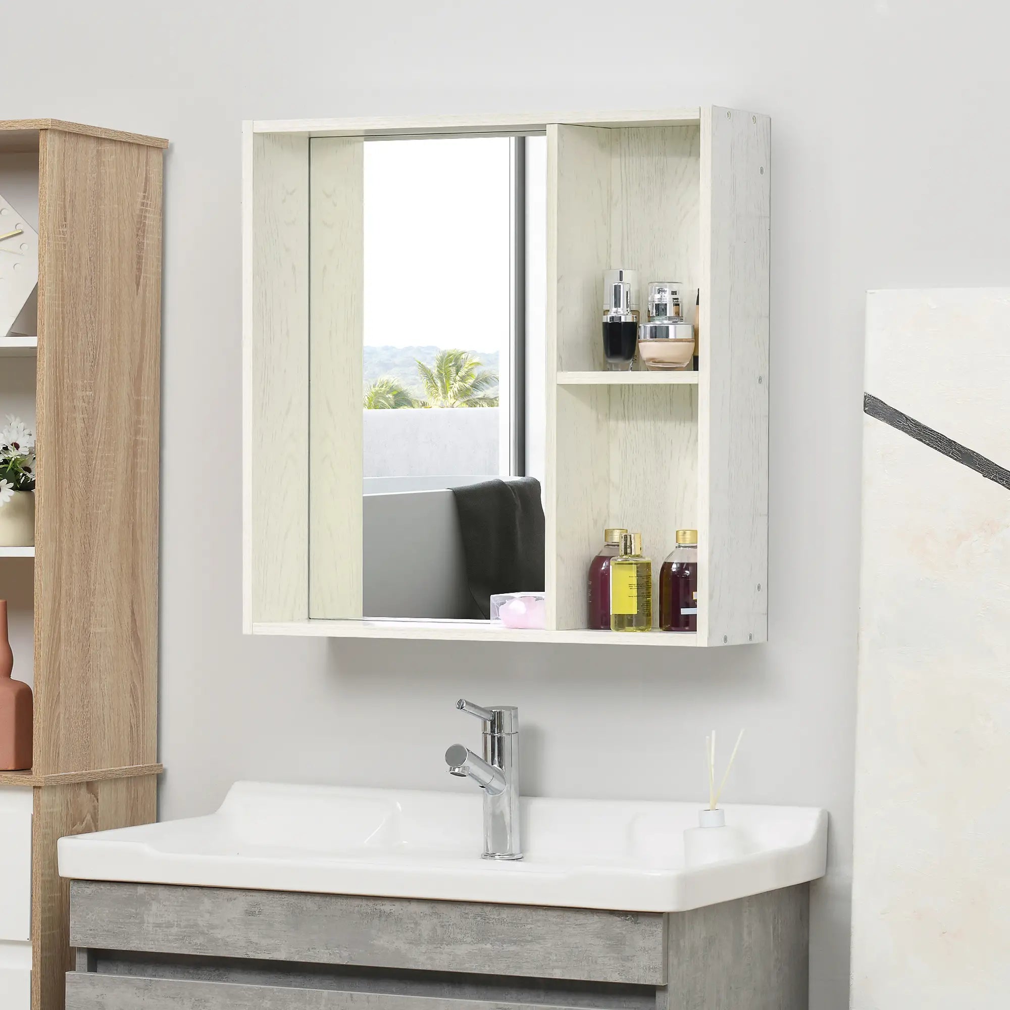 31.5 Inch x 25.5 Inch Medicine Cabinet, Mirror, 2-Tier Shelf, White Mirror Medicine Cabinets at Gallery Canada