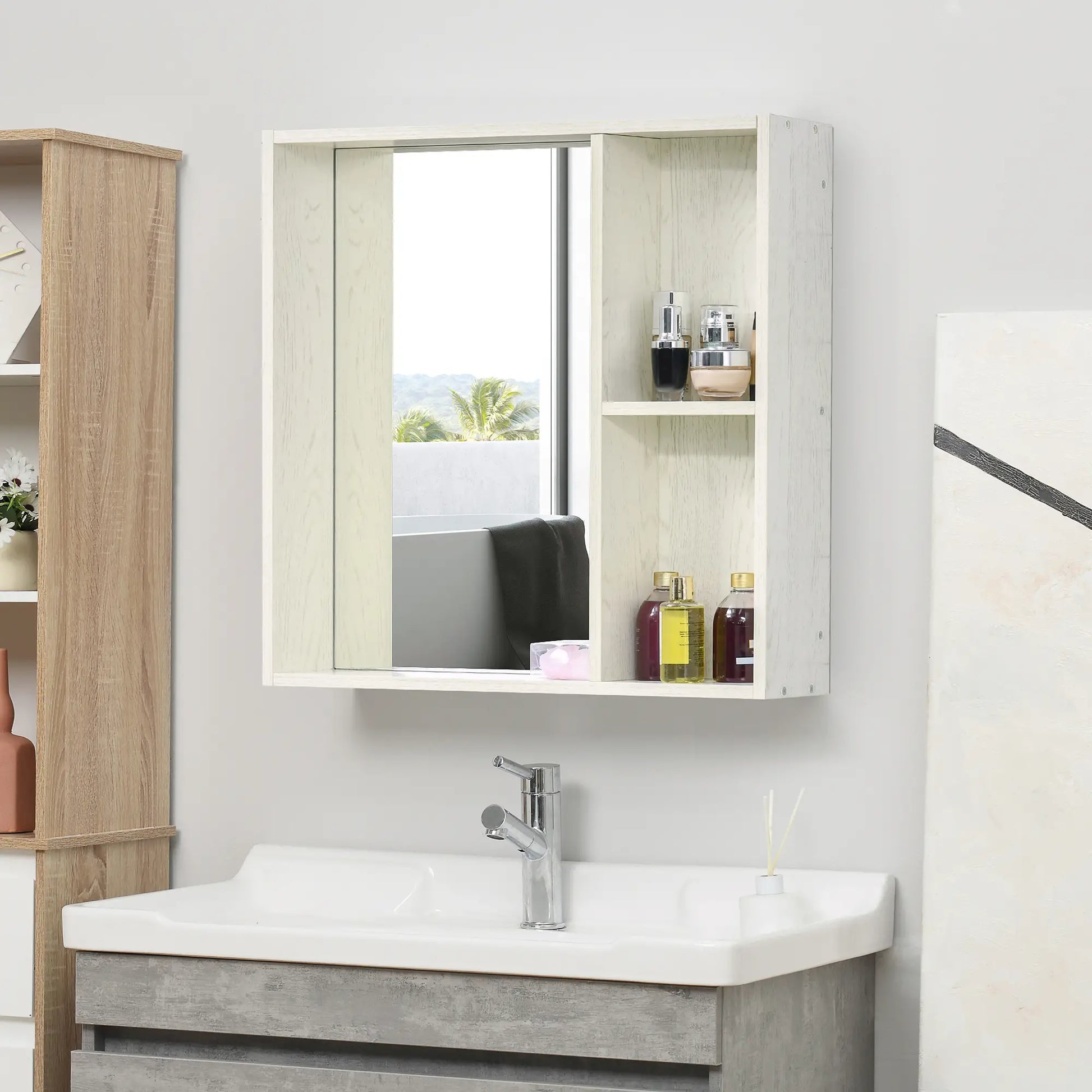 31.5 Inch x 25.5 Inch Medicine Cabinet, Mirror, 2-Tier Shelf, White Mirror Medicine Cabinets at Gallery Canada