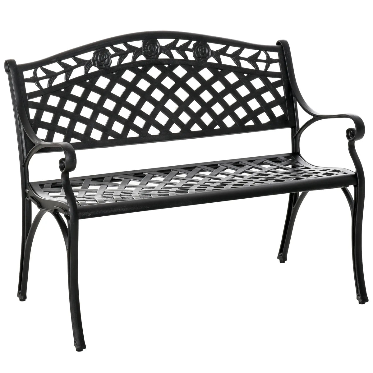 Garden Bench With Aluminum Frame, 40" Patio Loveseat, Floral Design, no color Outdoor Benches Black at Gallery Canada