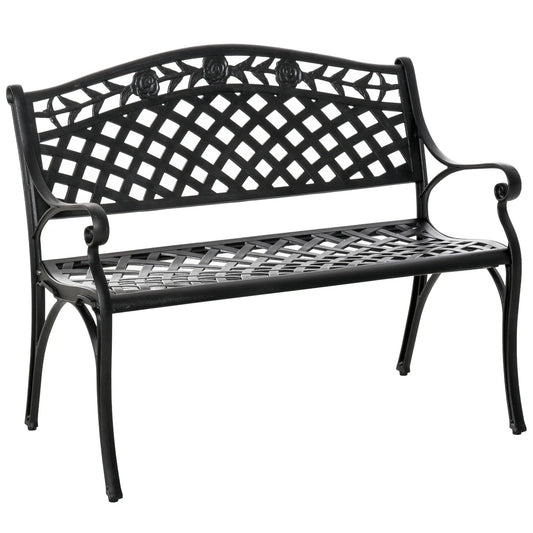 40" Outdoor Garden Bench, Aluminum Frame, Floral Pattern, 485 LBS Outdoor Benches Black at Gallery Canada