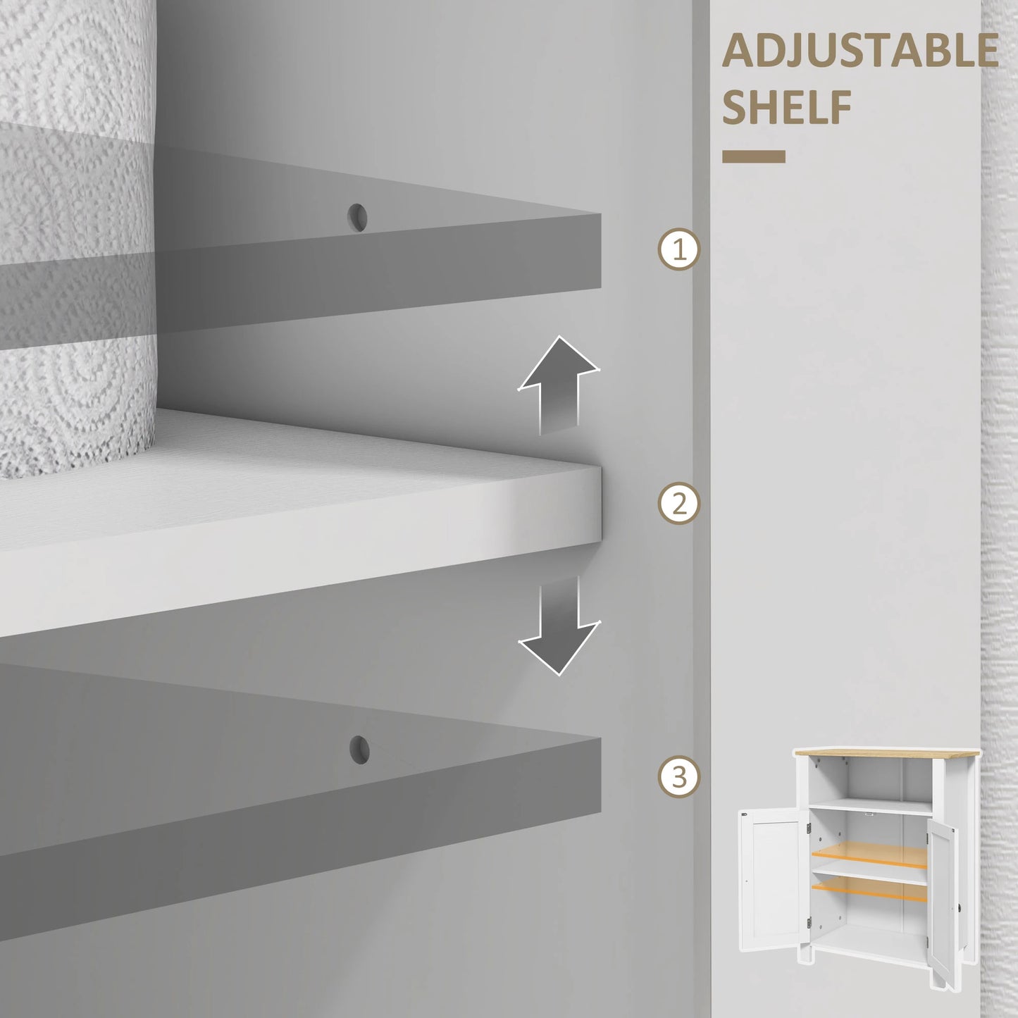 Freestanding Bathroom Floor Cabinet, Flat Doors, Adjustable Shelf, White Bathroom Cabinets at Gallery Canada