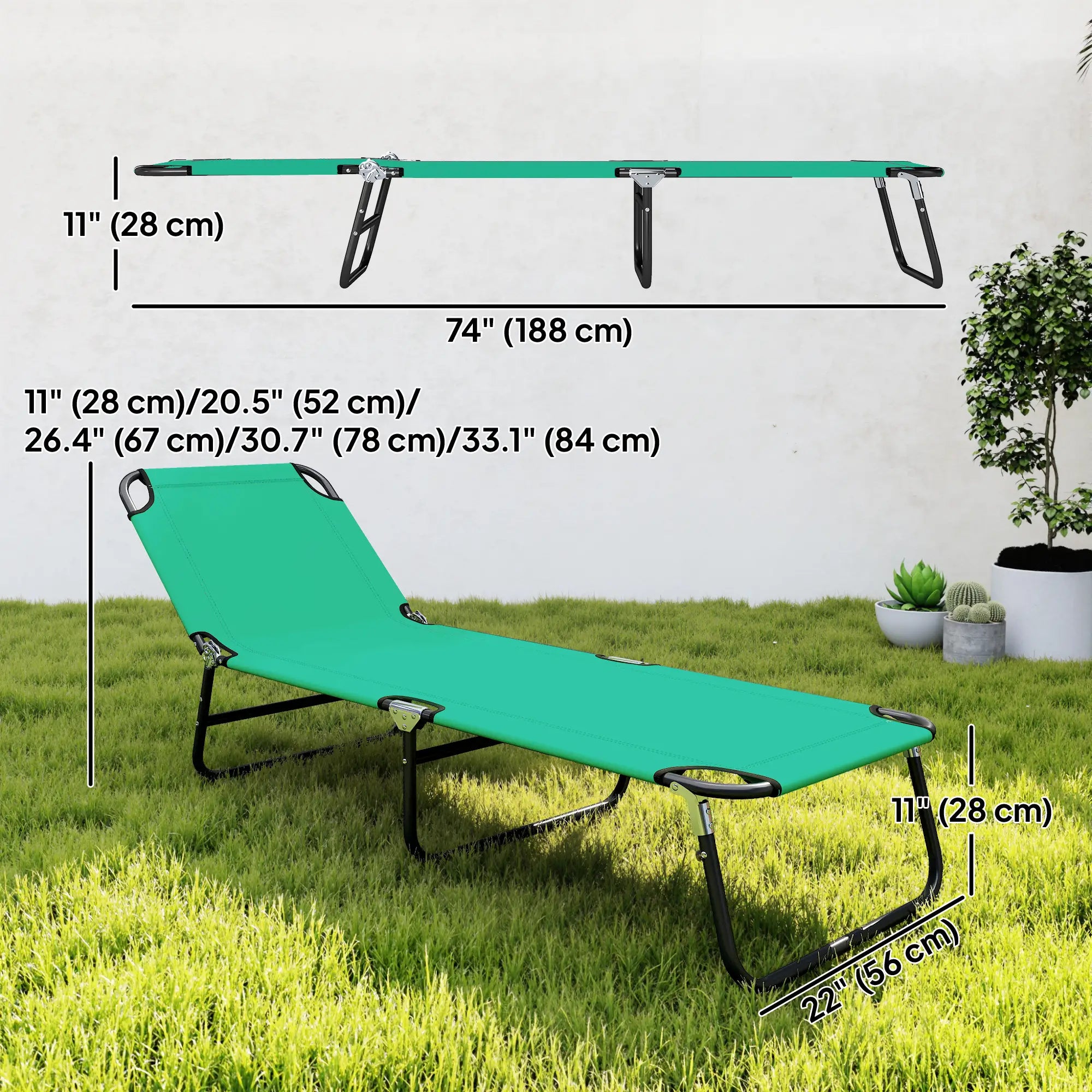 Outdoor Folding Lounge Chair, Reclining Back, Breathable Mesh, Green Lounger Chairs at Gallery Canada