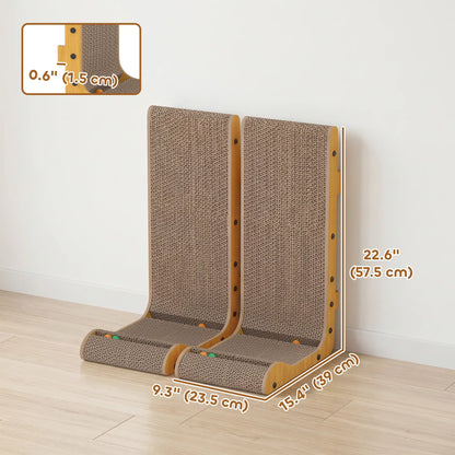 2PCS Planche à gratter pour chat en forme de L avec 3 balles jouets, herbe à chat, noir