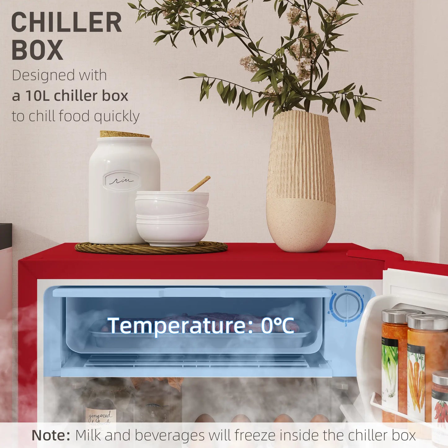 Compact Refrigerator, Mini Fridge with Freezer, Adjustable Shelf, Red Small Kitchen Appliances at Gallery Canada