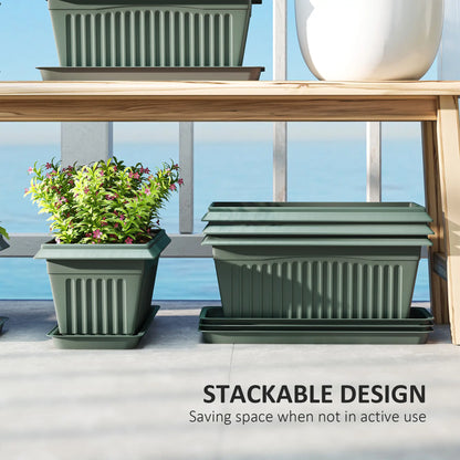 7 Pack 15.7" Plastic Flower Planters, Drainage Holes, Trays, Green Garden Accessories at Gallery Canada