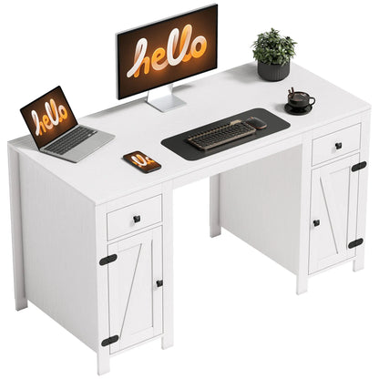 53" Farmhouse Executive Desk, White Wood Grain, Computer Desk With Drawers, White Writing Desks at Gallery Canada