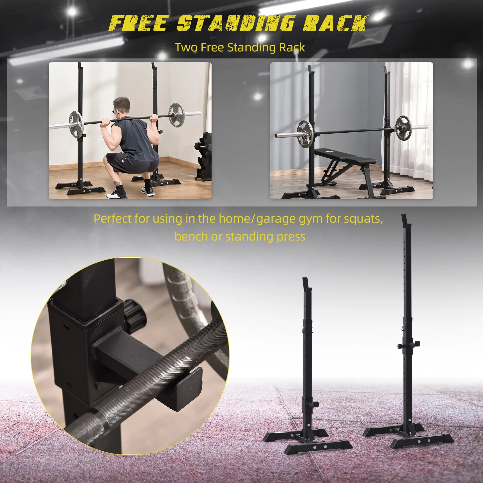 Adjustable Power Squat Stand, 2 Bars Barbell Holder, Black Power Towers at Gallery Canada