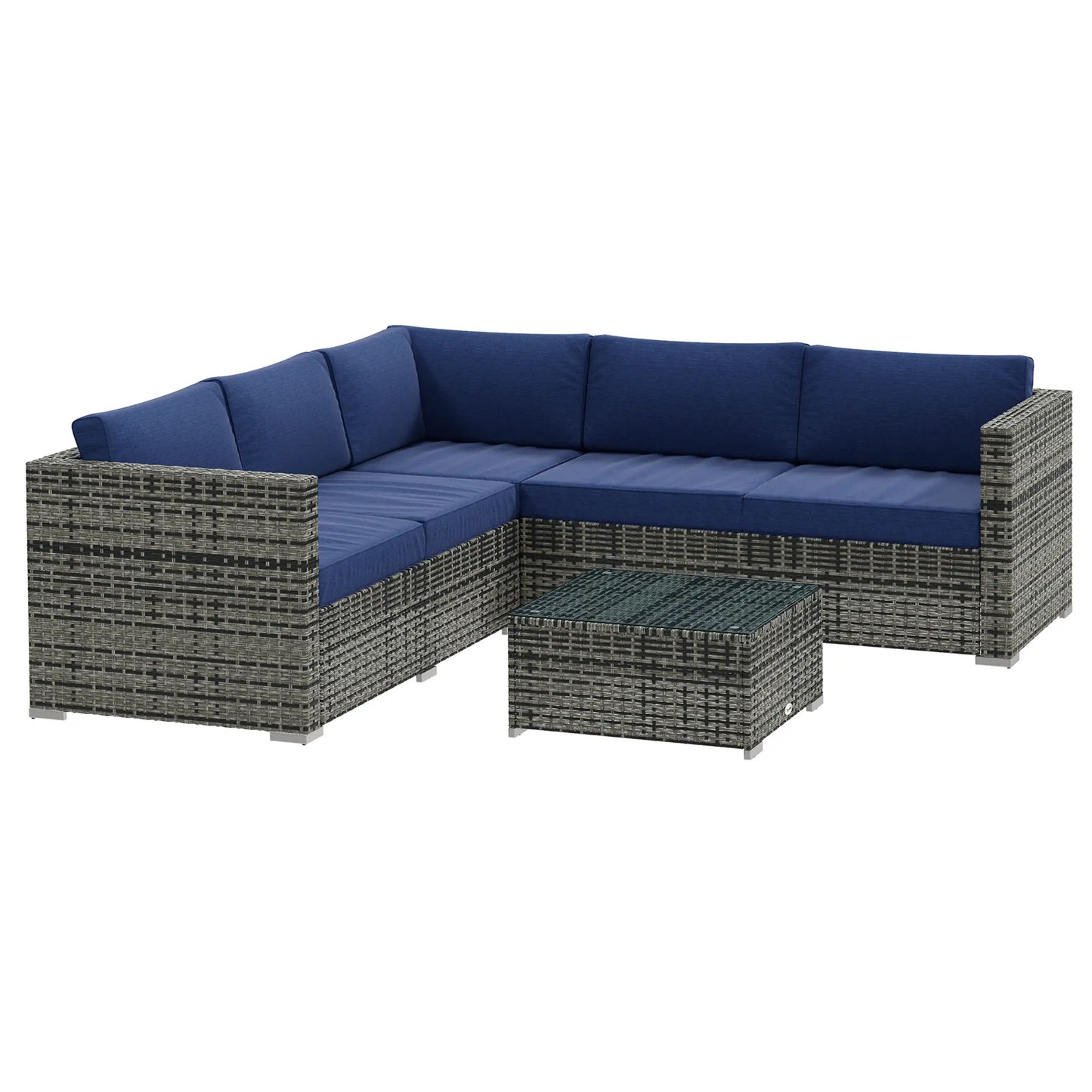 4pc Rattan Wicker Outdoor Furniture Set, Corner Sofa Loveseats Coffee Table, Navy Blue Patio Furniture Sets at Gallery Canada