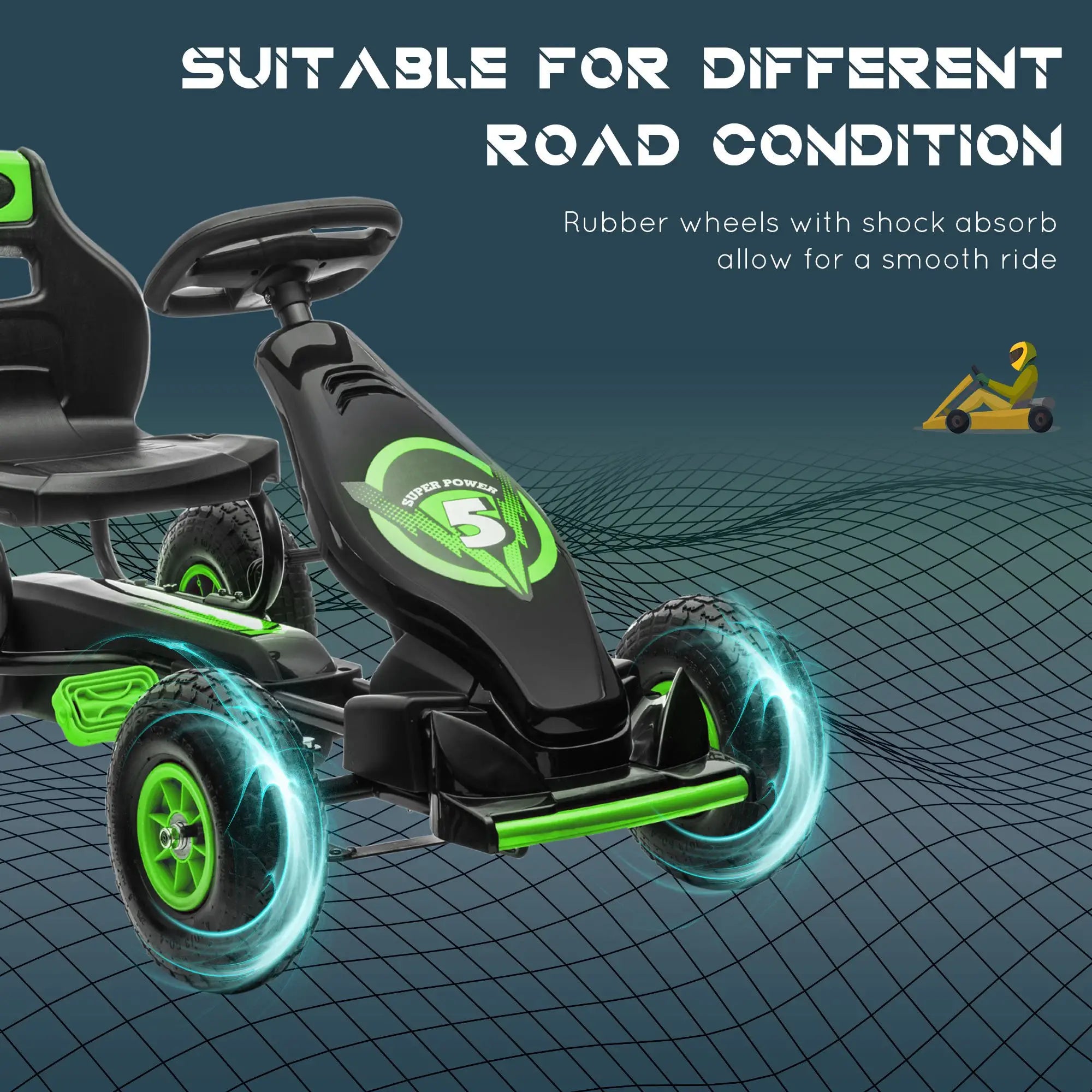 Adjustable Seat Pedal Go Kart, Rubber Wheels Shock Absorb, Green Pedal Go Karts for Kids at Gallery Canada