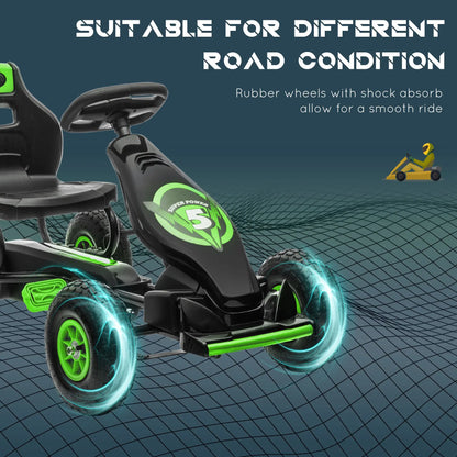 Adjustable Seat Pedal Go Kart, Rubber Wheels Shock Absorb, Green Pedal Go Karts for Kids at Gallery Canada
