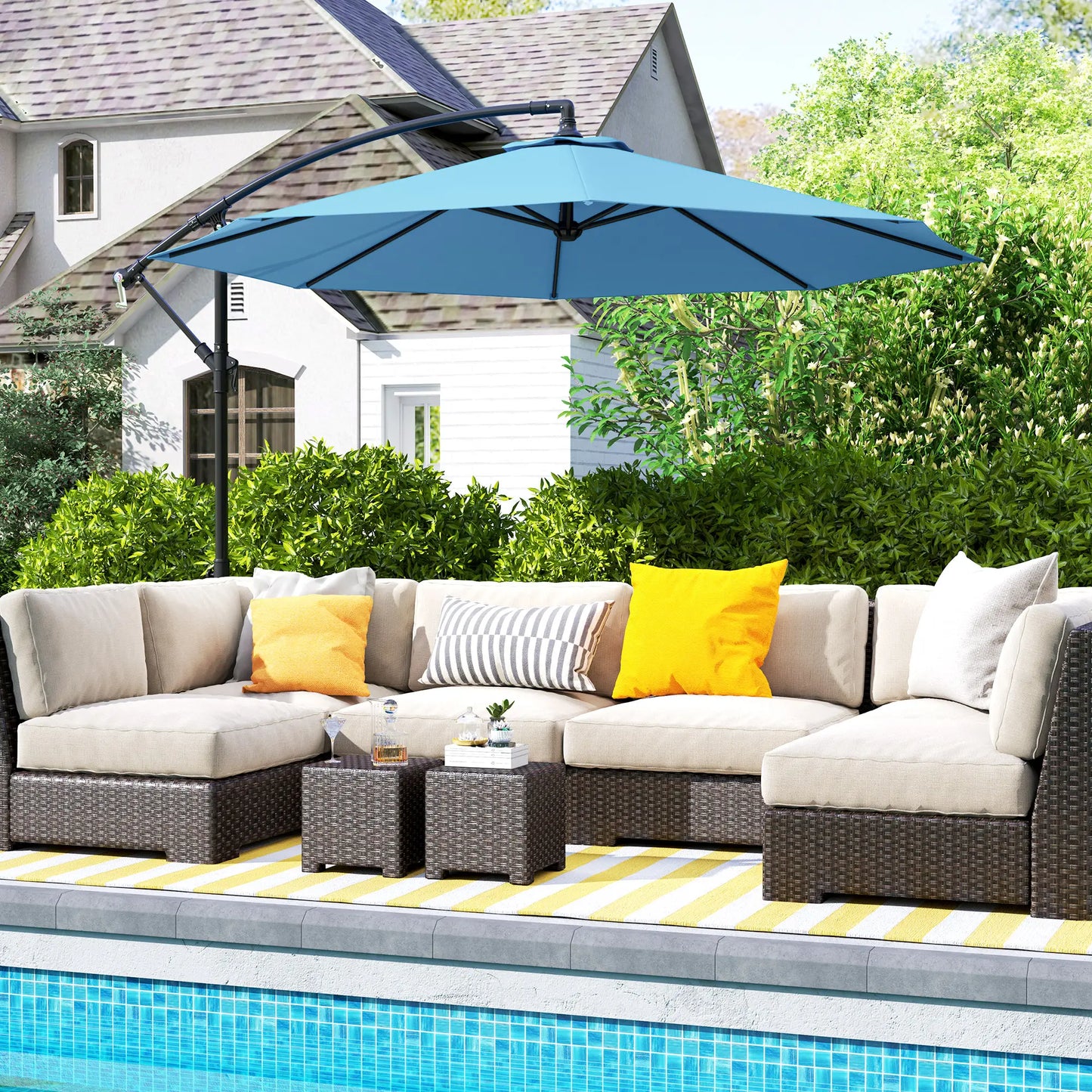 10' Blue Deluxe Patio Umbrella, Offset Sunshade With Crank, Blue Offset Cantilever Umbrellas at Gallery Canada
