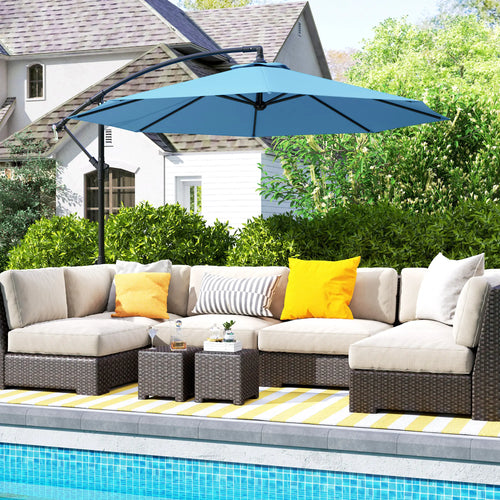 10' Blue Deluxe Patio Umbrella, Offset Sunshade With Crank, Blue