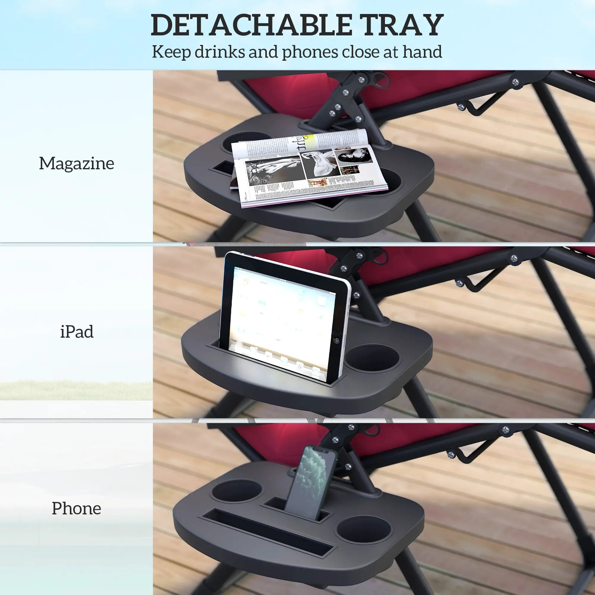 Padded Zero Gravity Chair, Folding Recliner, Patio Lounger with Cup Holder, Red Lounger Chairs at Gallery Canada