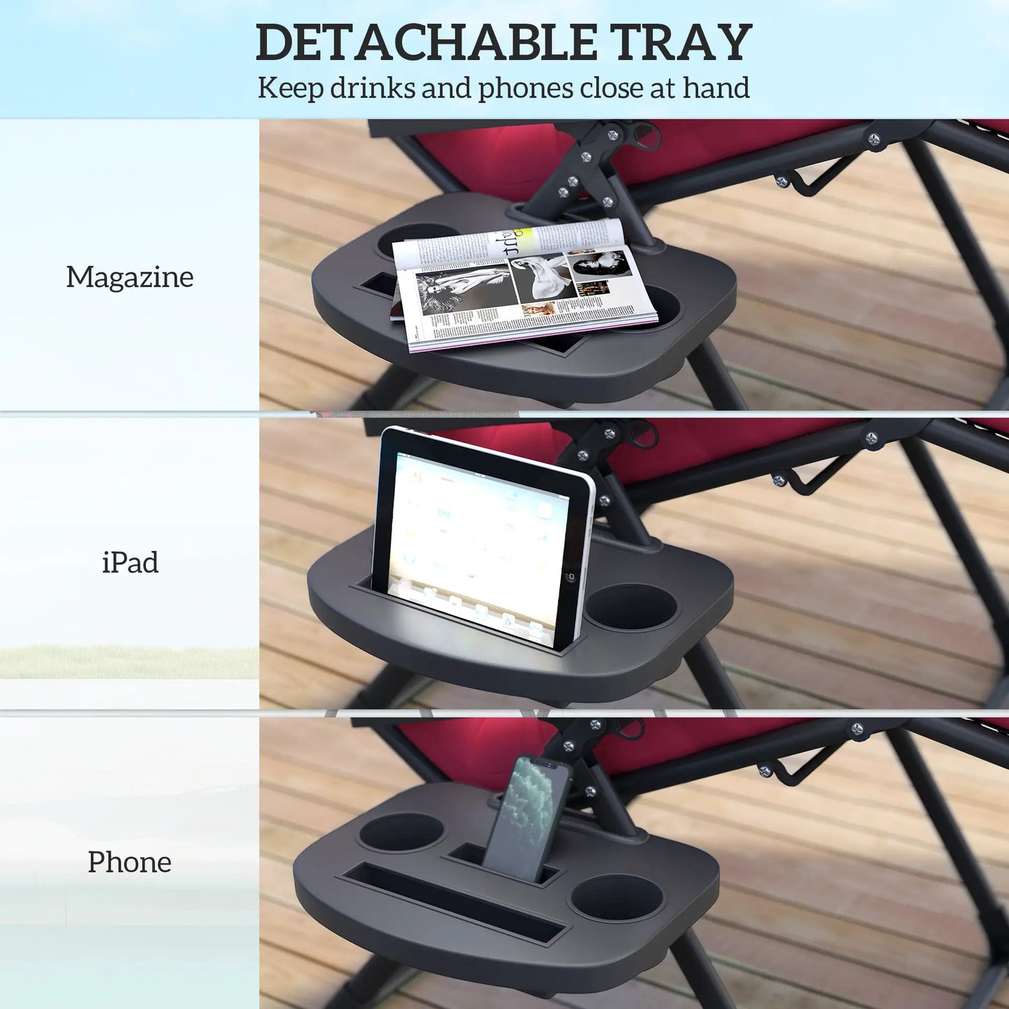Padded Zero Gravity Chair, Folding Recliner, Patio Lounger with Cup Holder, Red Lounger Chairs at Gallery Canada