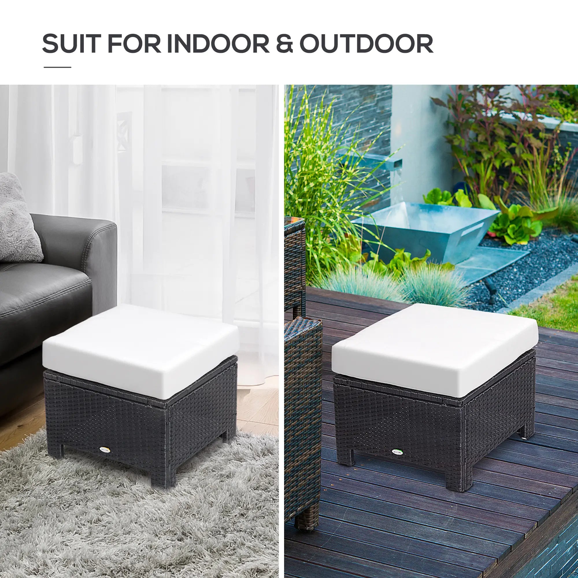Patio Rattan Ottoman With Cushion, Outdoor Wicker Footrest, Metal Frame, White Patio Furniture Sets at Gallery Canada