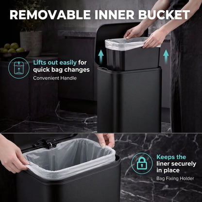 13.2 Gallon Slim Trash Can, Stainless Steel, Black