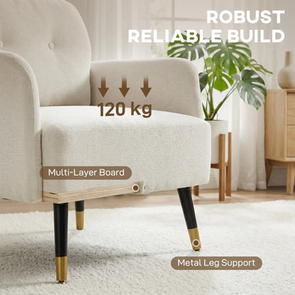 Modern Tufted Accent Chair, Metal Legs, Upholstered Reading Armchair, Cream White Accent Chairs at Gallery Canada