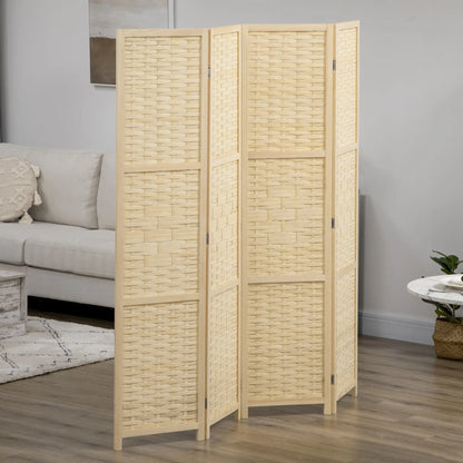 4-Panel Bamboo Room Divider, 5.6 FT, Natural Wood Privacy Screen Room Dividers at Gallery Canada