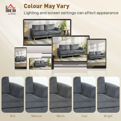 3 Seater Sofa, 74" Corduroy Couch, Solid Wood Legs, Dark Grey 3-Seater Sofas at Gallery Canada