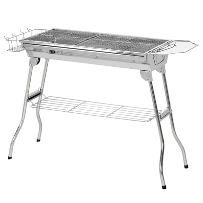 Portable Charcoal Grill, Stainless Steel, Folding With Shelf Charcoal BBQ Grils Silver at Gallery Canada