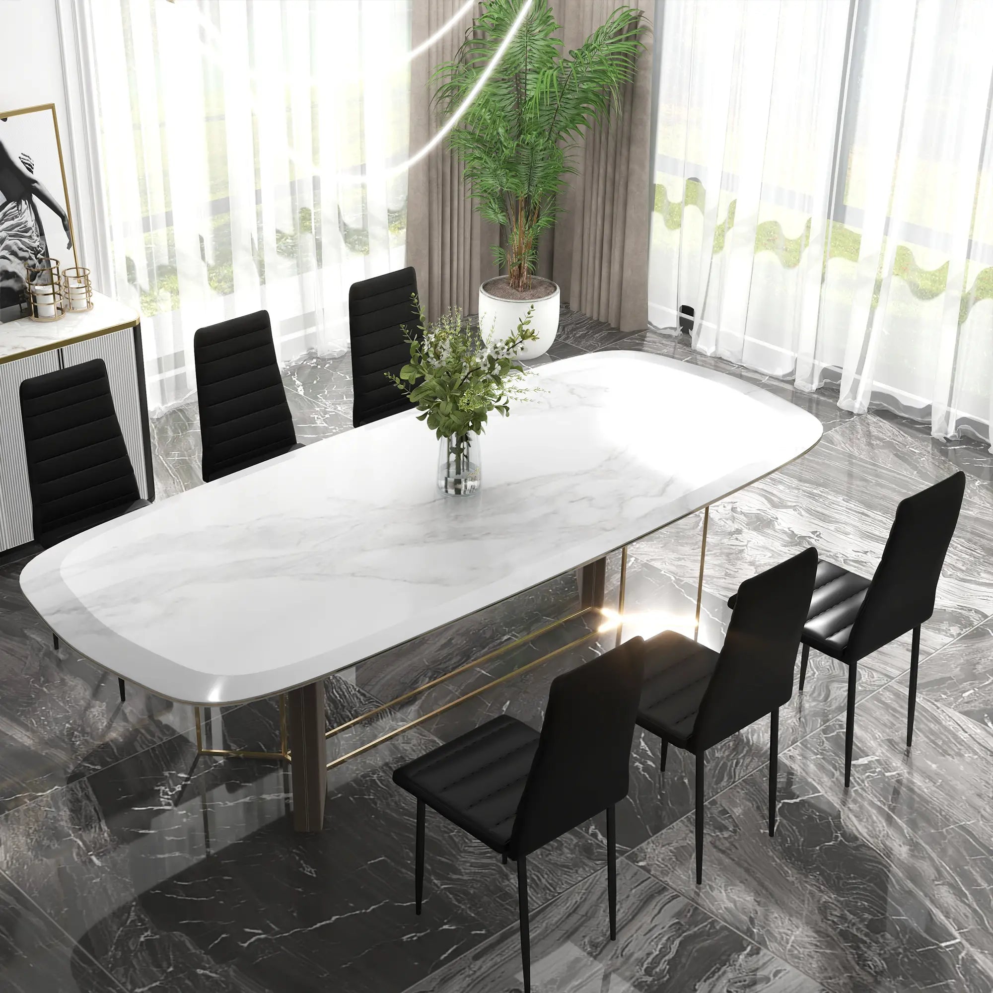 Modern PU Leather Dining Chairs, Set of 6, Metal Legs, Black Bar Stools at Gallery Canada