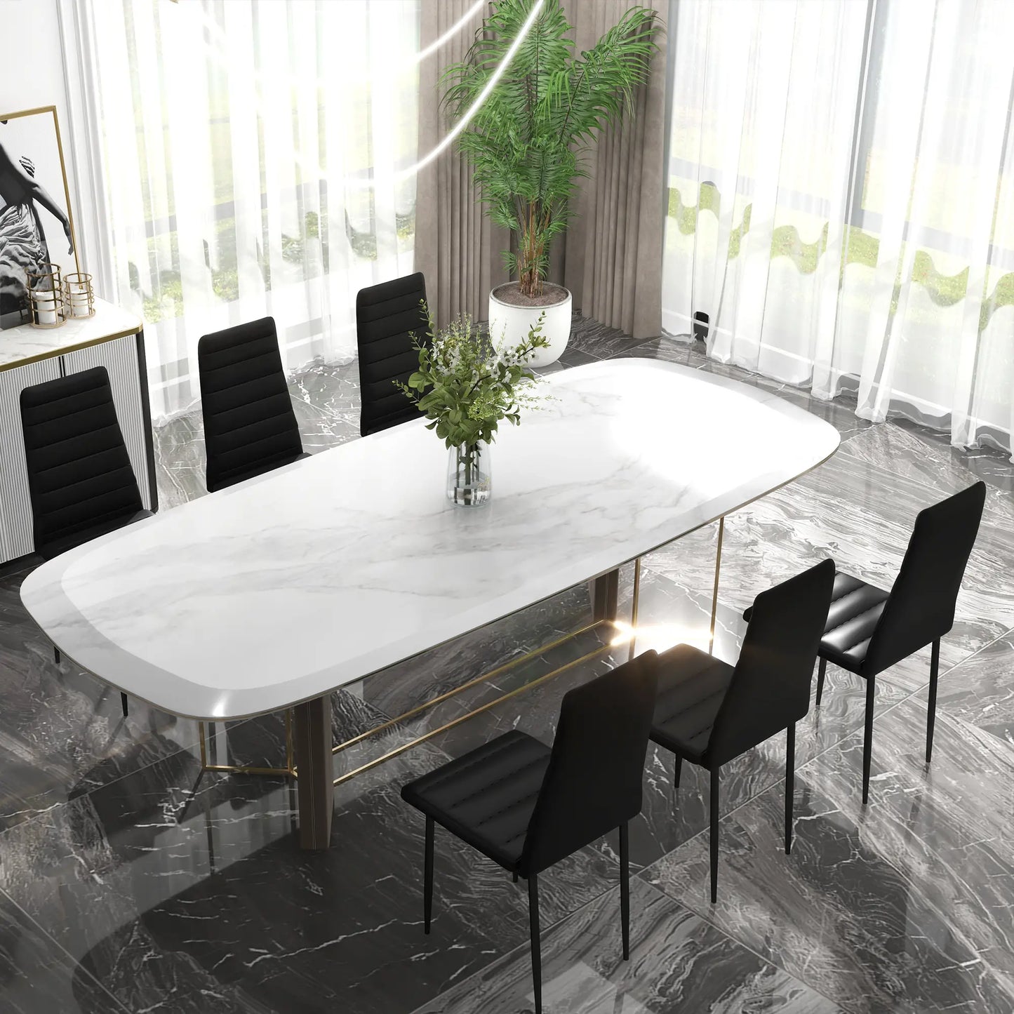 Modern PU Leather Dining Chairs, Set of 6, Metal Legs, Black Bar Stools at Gallery Canada