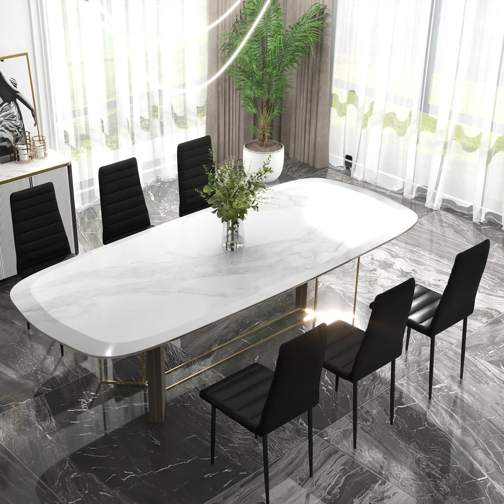 Modern PU Leather Dining Chairs, Set of 6, Metal Legs, Black Bar Stools at Gallery Canada