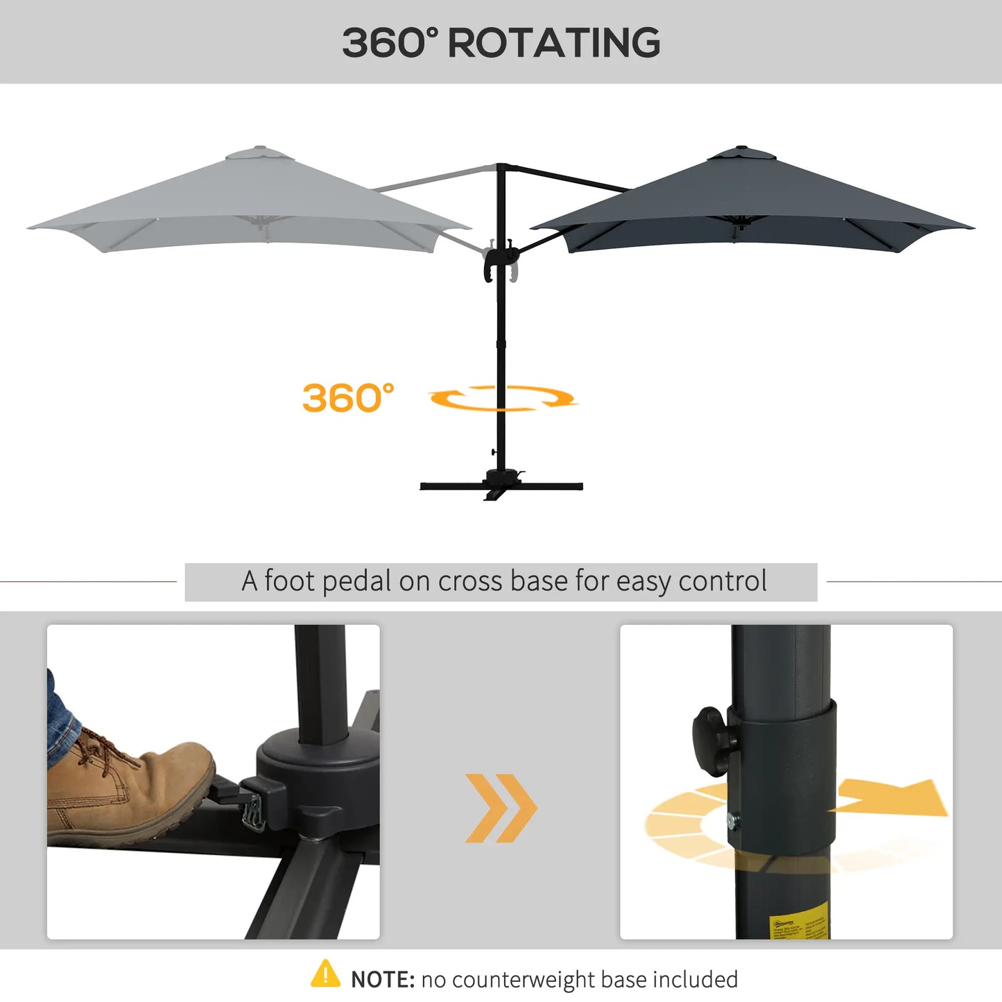 10x10ft Rotatable Square Cantilever Umbrella, 4 Adjustable Angles, Dark Grey Cantilever Umbrellas at Gallery Canada