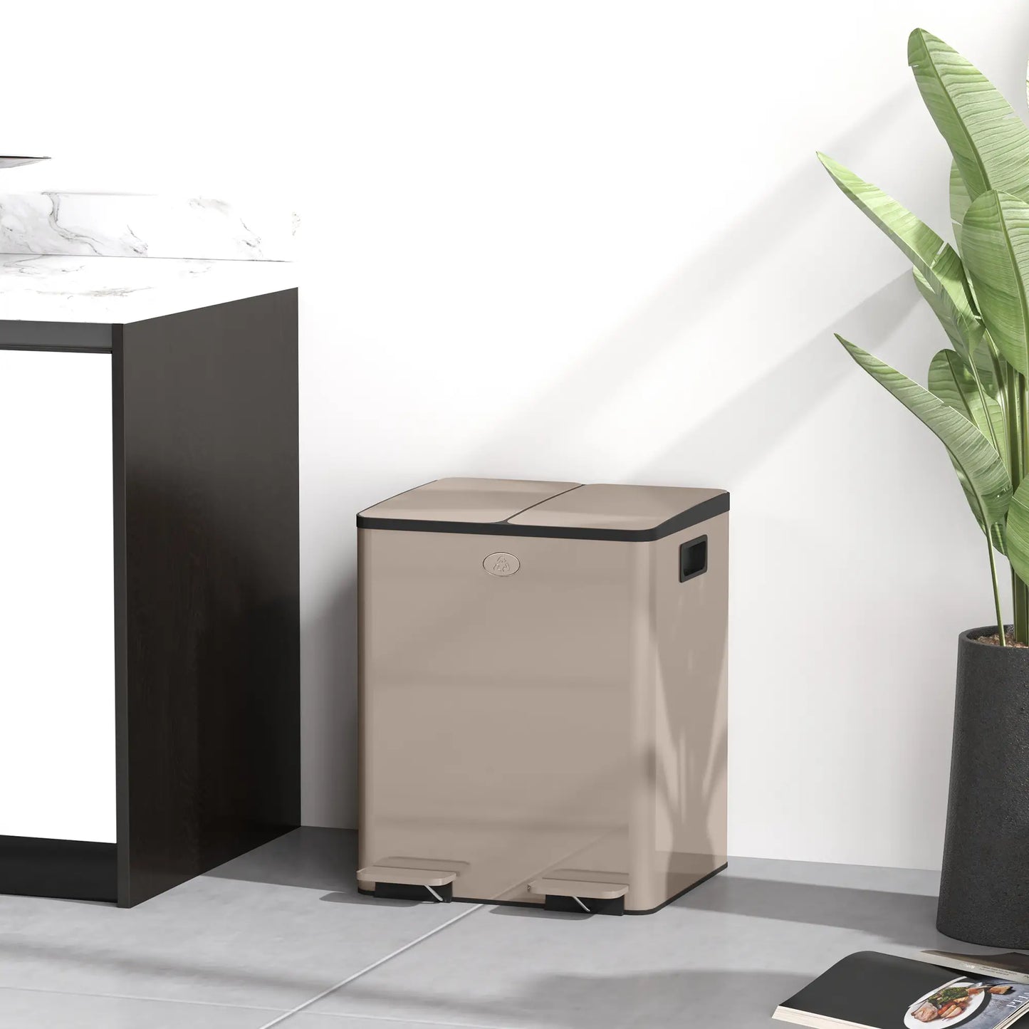 Dual Garbage Bin, Soft Close Trash Can, 2 x 20 Liter, Gold Household Supplies at Gallery Canada