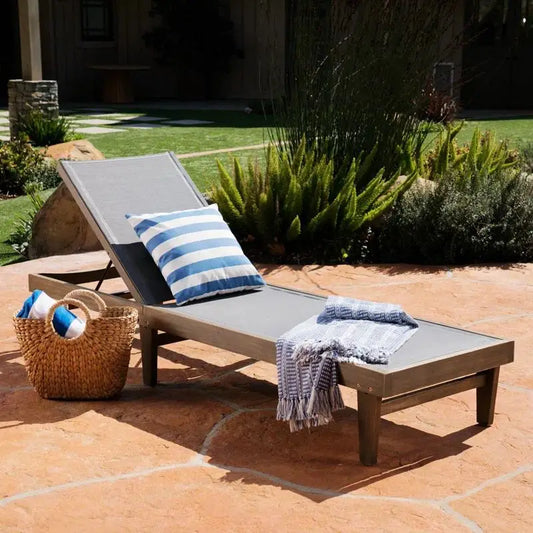Acacia Chaise Lounge, Adjustable Backrest, Foldable Legs, 78" L x 24" W x 31.5" H, Dark Gray Lounger Chairs Dark Grey at Gallery Canada