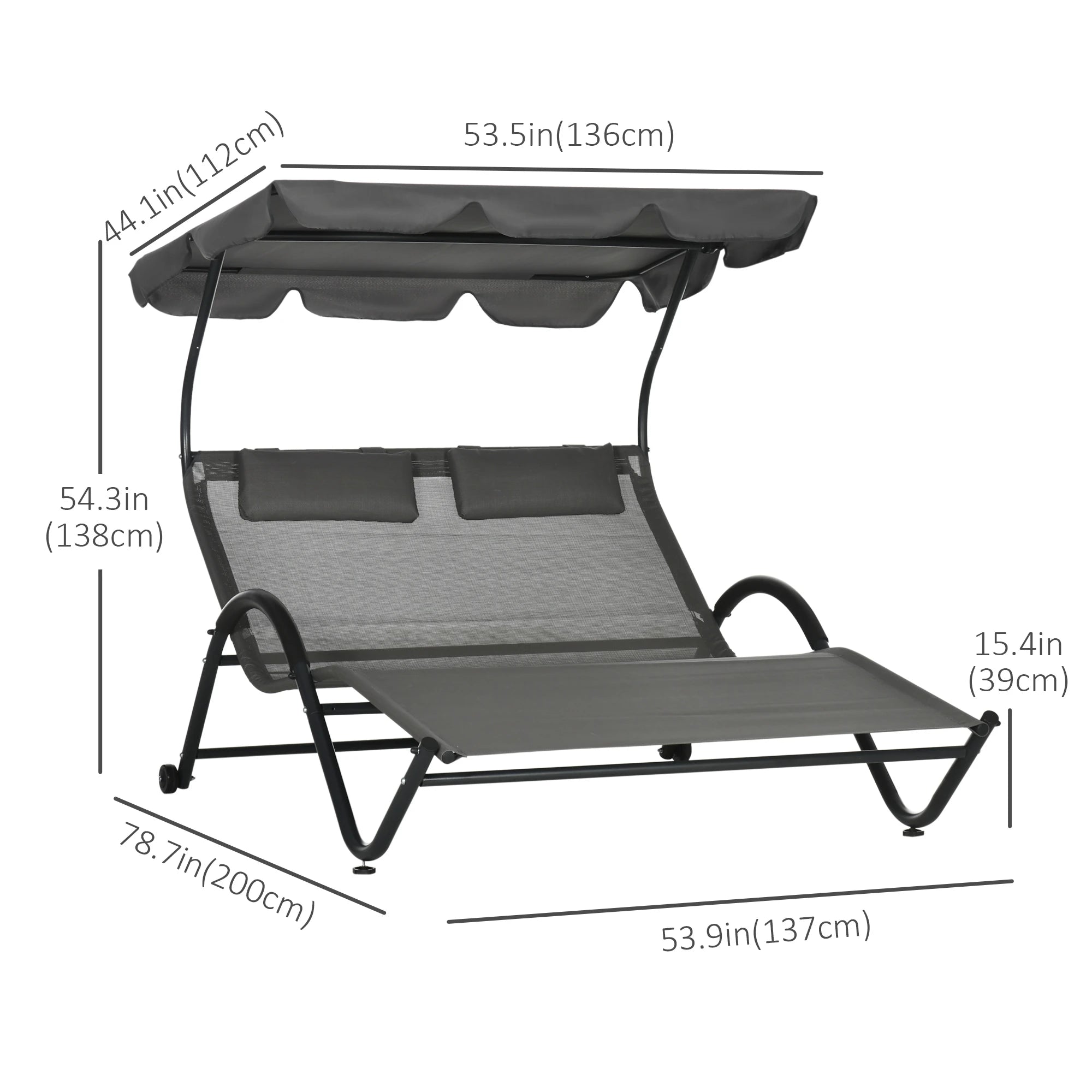 Outdoor Chaise Lounge Chair, Sun Lounger with Sunshade, Wheels, Breathable Mesh, Dark Gray Daybeds at Gallery Canada