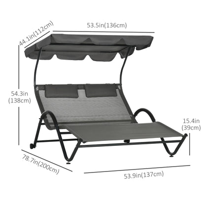 Outdoor Chaise Lounge Chair, Sun Lounger with Sunshade, Wheels, Breathable Mesh, Dark Gray Daybeds at Gallery Canada