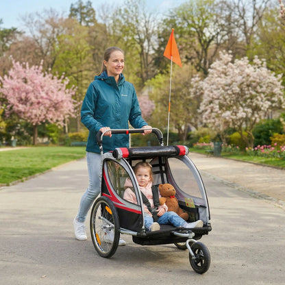 2 Seat Bike Trailer, Double Jogging Stroller, Handbrake, Rubber Wheels, Blue Kids Bike Trailers at Gallery Canada